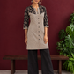 Elegant Black & Beige Cotton Tunic with Chevron Print Body and Floral Block Print Yoke & Sleeves — front view