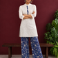 Timeless Off-White Cotton Kurta with Contrast Indigo Floral Print Placket — front view