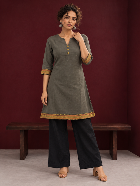 Timeless Grey Cotton Tunic — front view