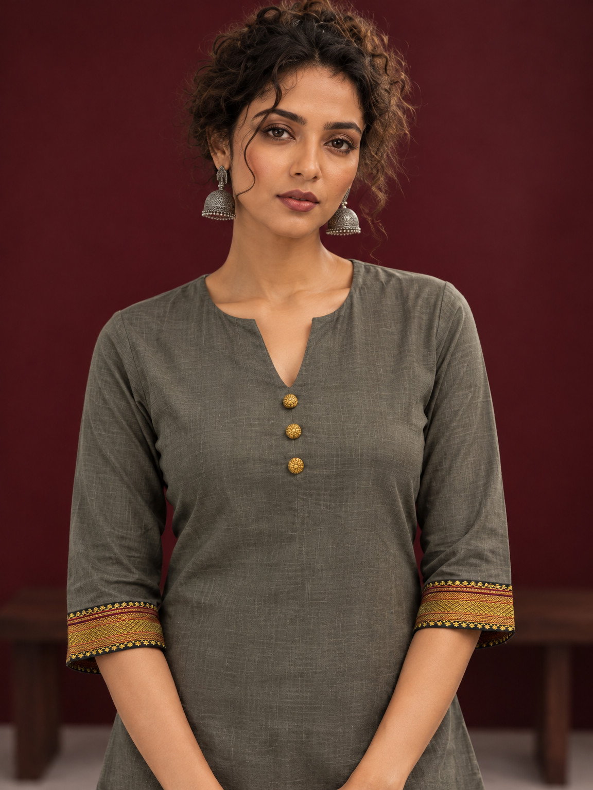 Timeless Grey Cotton Tunic — fabric detail