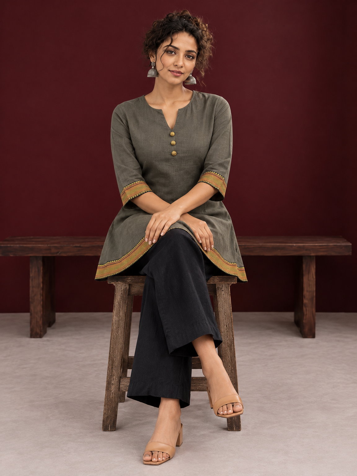 Timeless Grey Cotton Tunic — seated