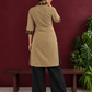 Classic Beige Cotton Kurta with Contrast Black Floral Print Yoke & Coordinated Sleeve Cuffs — back view
