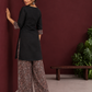 Timeless Black Cotton Tunic with Contrast Ajrakh Print V-Neck Placket & Coordinated Sleeve Cuffs — back view