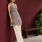 Grey Cotton Floral Printed Tunic with Lace Trim V-Neck and Sleeveless Design — side view