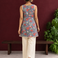 Grey Cotton Floral Printed Tunic with Lace Trim V-Neck and Sleeveless Design — in motion