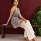Grey Cotton Floral Printed Tunic with Lace Trim V-Neck and Sleeveless Design — view 2