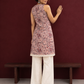 Elegant Pink Cotton Tunic with Grey & Maroon Floral Print and Lace Trim Hemline — back view
