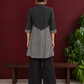 Classic Black & White Pinstripe Tunic with Contrast Striped Panel and Mandarin Collar — back view
