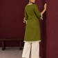 Timeless Olive Green Cotton Tunic with Tasseled Tie-Up Neckline and Contrast Lace Hem Border — back view