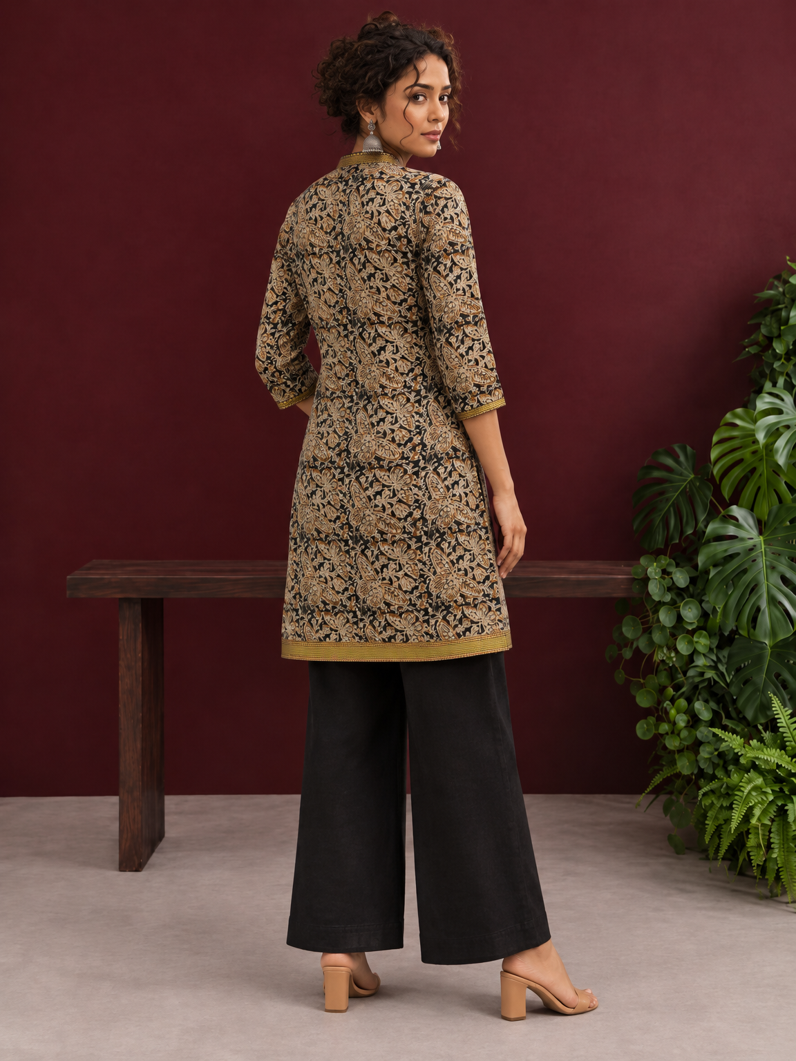 Earthy Kalamkari Cotton Tunic — back view