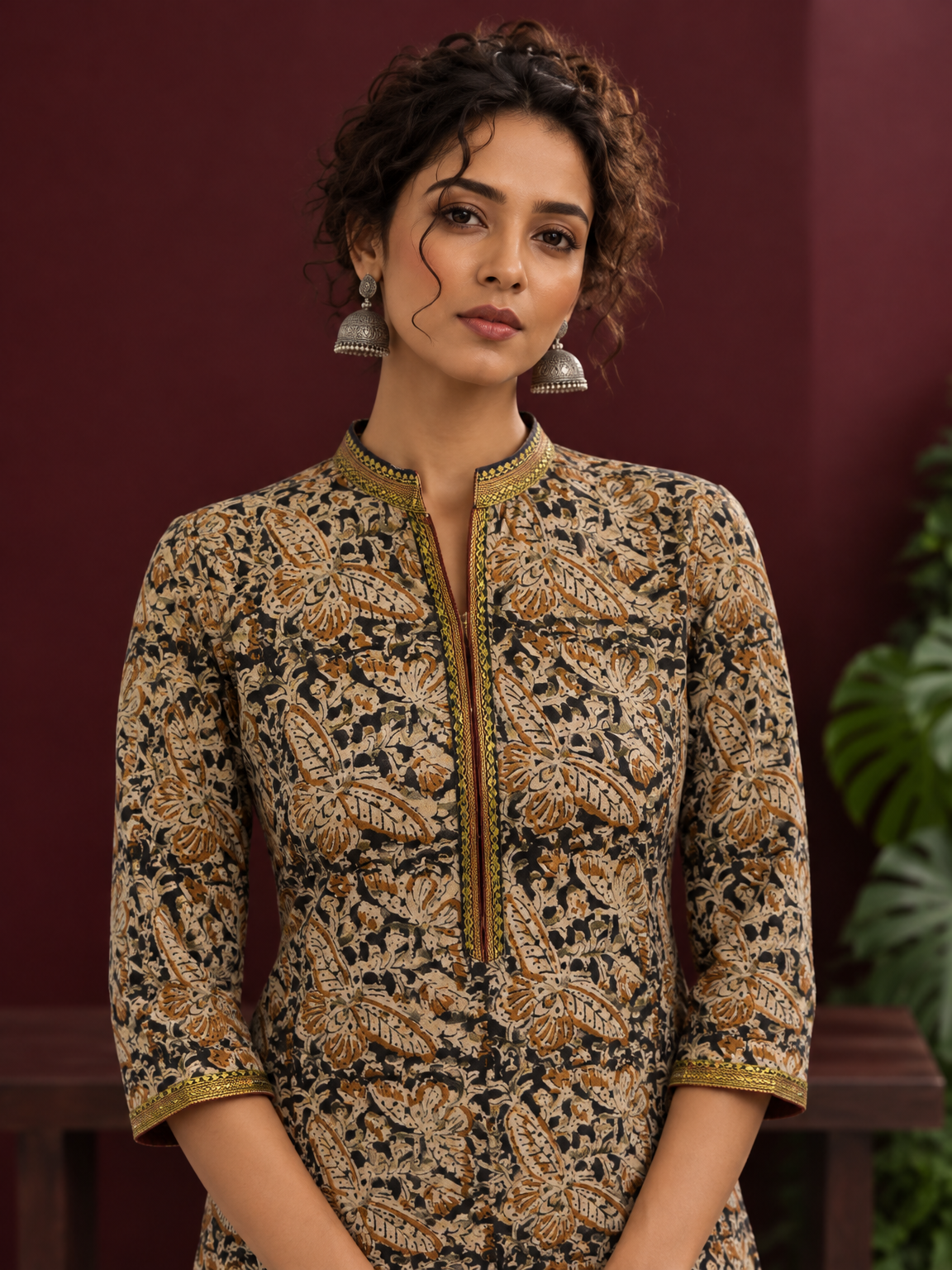 Earthy Kalamkari Cotton Tunic — fabric detail