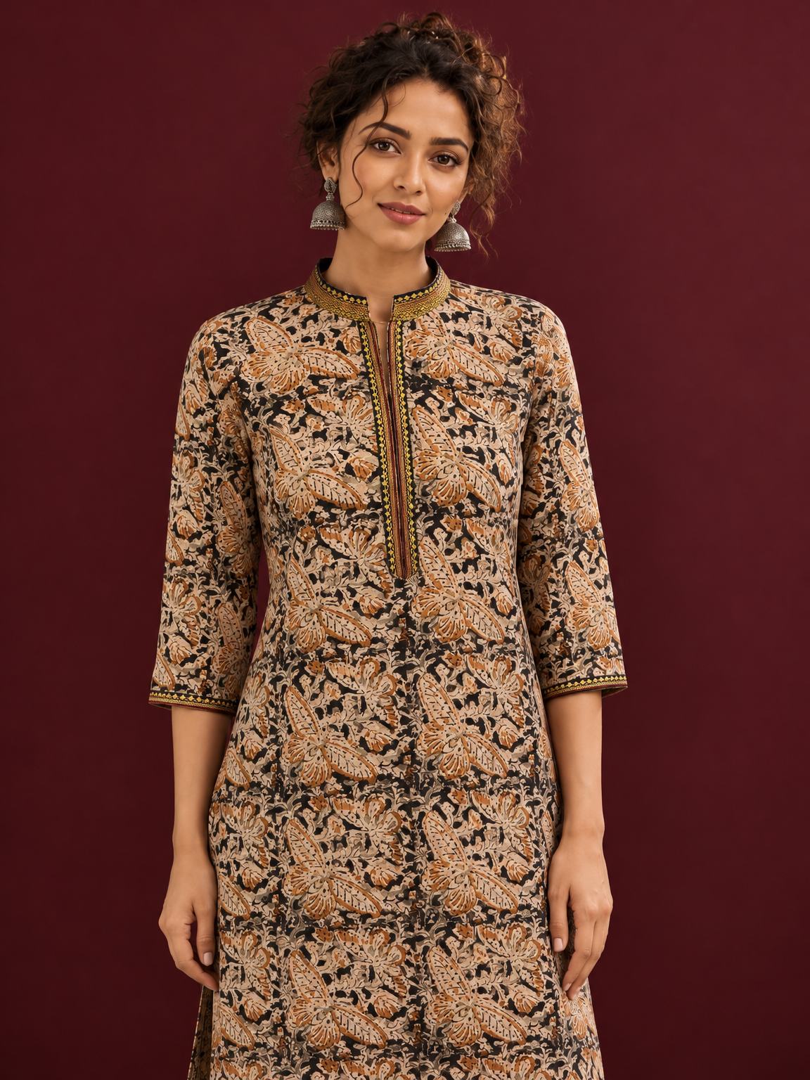Earthy Kalamkari Cotton Tunic — styled view