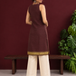 Elegant Brown Cotton Silk Sleeveless Kurta with Gold Zari Border and Notched Neckline — back view