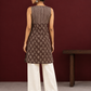 Brown Rayon Sleeveless Tunic with Striped Yoke & Contrast Block Printed Floral Motif Body — back view