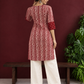 Maroon Rayon Tunic with Bandhani Dot Print Front Panel and Contrast Wavy Striped Sleeves & Side Panels — back view