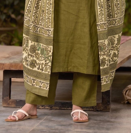 Classic Olive Green Cotton Structured Straight Fit Pant