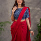 Navy Blue Indigo Floral Print Cotton Blouse with Mirror Embroidery