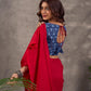 Navy Blue Indigo Floral Print Cotton Blouse with Mirror Embroidery