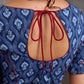 Navy Blue Indigo Floral Print Cotton Blouse with Mirror Embroidery