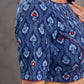 Navy Blue Indigo Floral Print Cotton Blouse with Mirror Embroidery