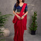 Navy Blue Cotton Blouse with Ajrakh Print Border & Mirror Embellishment