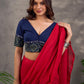Navy Blue Cotton Blouse with Ajrakh Print Border & Mirror Embellishment