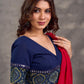 Navy Blue Cotton Blouse with Ajrakh Print Border & Mirror Embellishment