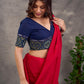 Navy Blue Cotton Blouse with Ajrakh Print Border & Mirror Embellishment