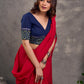 Navy Blue Cotton Blouse with Ajrakh Print Border & Mirror Embellishment