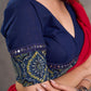 Navy Blue Cotton Blouse with Ajrakh Print Border & Mirror Embellishment