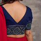 Navy Blue Cotton Blouse with Ajrakh Print Border & Mirror Embellishment
