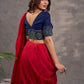 Navy Blue Cotton Blouse with Ajrakh Print Border & Mirror Embellishment