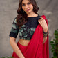 Ebony Black Printed Cotton Boat Neck Blouse with Pintuck Gold Bead Detail