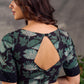 Ebony Black Printed Cotton Boat Neck Blouse with Pintuck Gold Bead Detail