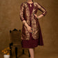 Classy Wine Cotton Dress with Attached Brocade Jacket