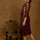 Classy Wine Cotton Dress with Attached Brocade Jacket