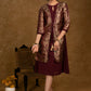 Classy Wine Cotton Dress with Attached Brocade Jacket