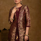 Classy Wine Cotton Dress with Attached Brocade Jacket