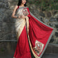 Red Cotton Silk with Pure Tassar with hand painted madhubani design