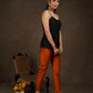 Smart casual rust cotton silk narrow fitted trouser