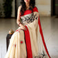 Beige Chanderi saree with hand painted motifs - Sujatra