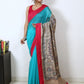Blue chanderi with hand painted madhubani work on pure tussar silk pallu - Sujatra
