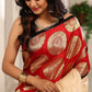 Designer saree with banarasi work in front combined with pure tassar pallu & black chanderi pleats - Sujatra