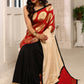 Designer saree with banarasi work in front combined with pure tassar pallu & black chanderi pleats - Sujatra