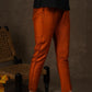 Smart casual rust cotton silk narrow fitted trouser