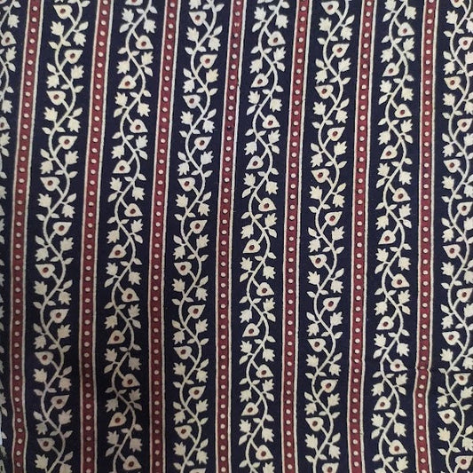Black Block Printed Ajrakh Cotton Fabric