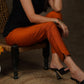 Smart casual rust cotton silk narrow fitted trouser