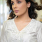 Smart Chanderi White Kurta with Embroidered Collar & Yoke - Pant Optional