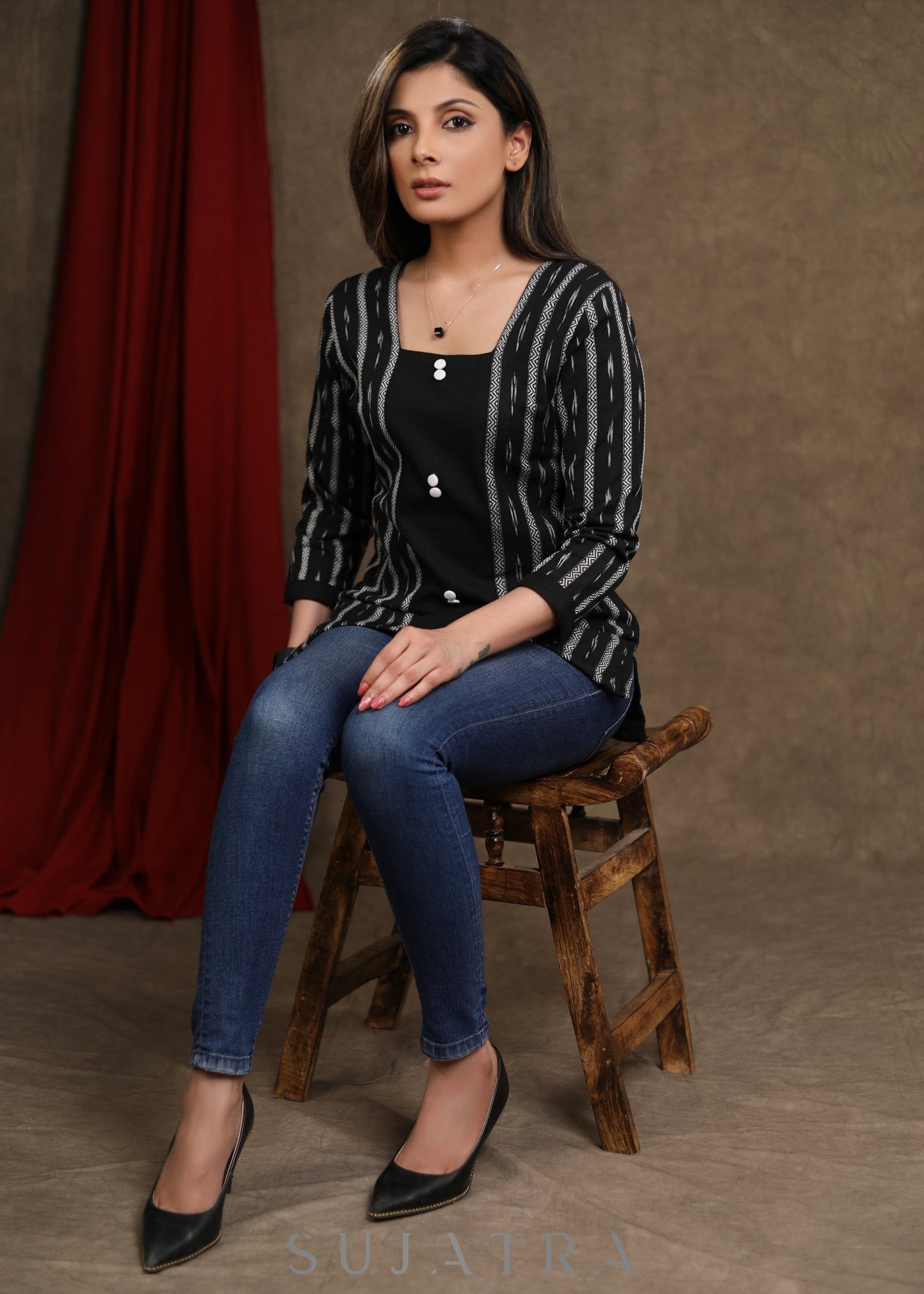 Smart Cotton Ikkat Combination Top