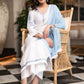Elegant White Cotton Silk Pant & Kurta With Blue Embroidery On Sleeves & Hemline -  Dupatta Optional